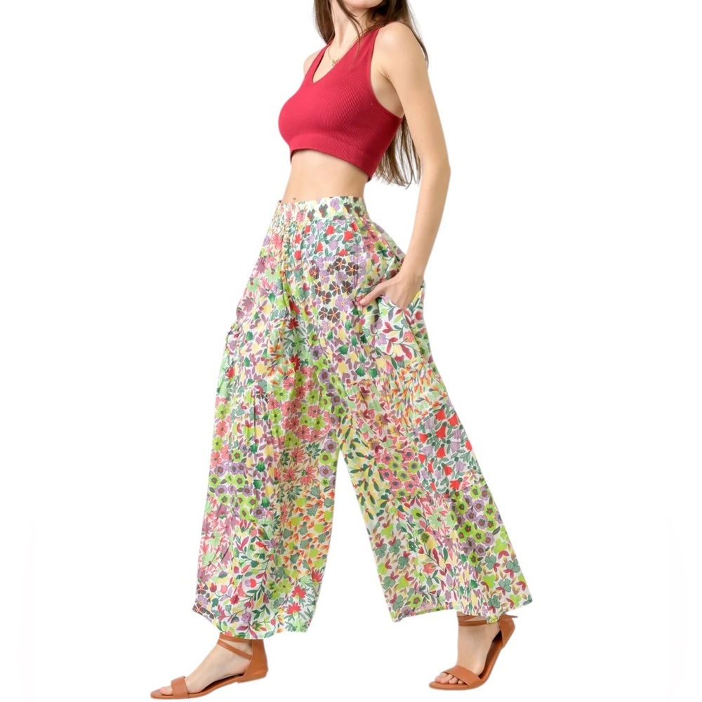 Wide Leg Floral Palazzo Pants in Multicolor - Picture 3 of 4